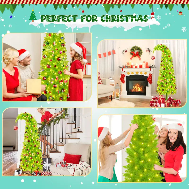 2025 New Flocked Green Christmas Tree 6ft LED Lighting for Home Office & Holiday Parties Cozy Winter Wonderland Decor Ornaments Not Included
