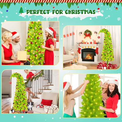 2025 New Flocked Green Christmas Tree 6ft LED Lighting for Home Office & Holiday Parties Cozy Winter Wonderland Decor Ornaments Not Included