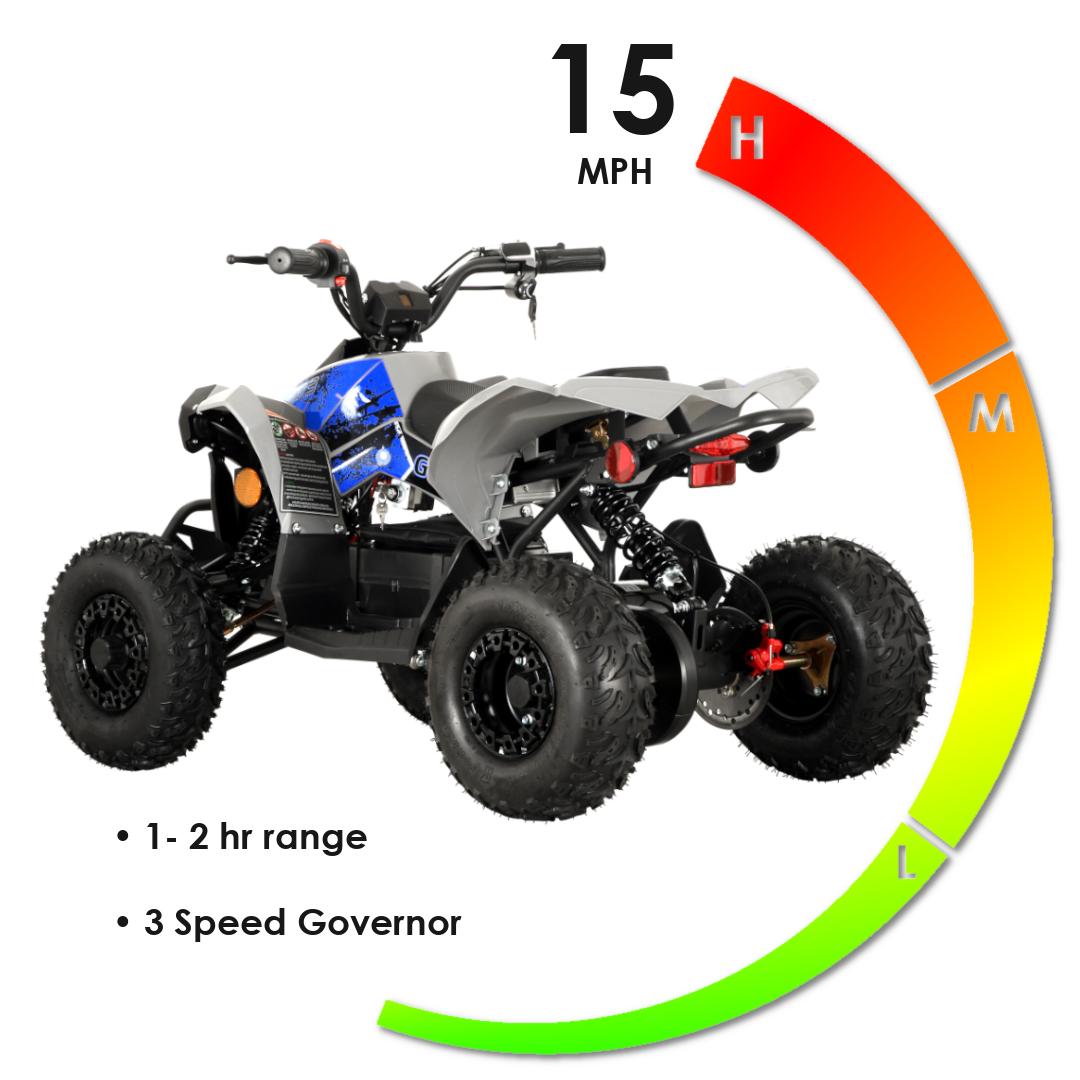 Pioneer 1200W Kids ATV 4 Wheeler with 14" Tires - Blue